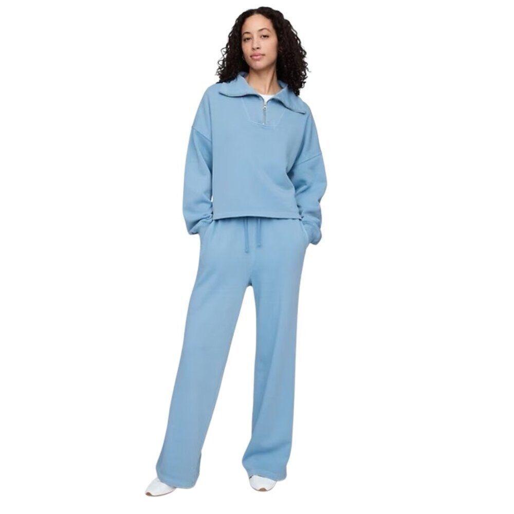 GAP Fleece Rib-Seam Wide-Leg Pants Blue Stone Medium